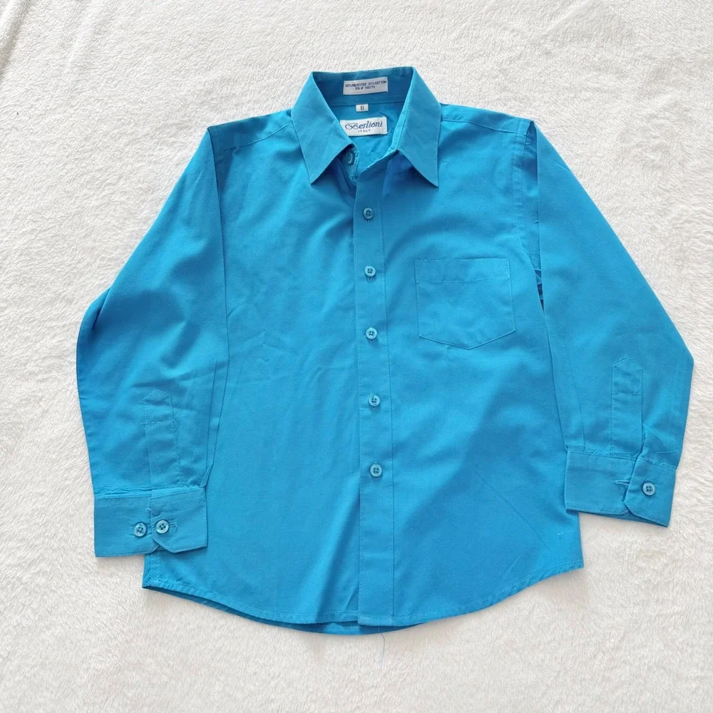 Berlioni Italy Boys 2 Pack Dress Shirts Size 6‎ Turquoise Blue Lavender Purple